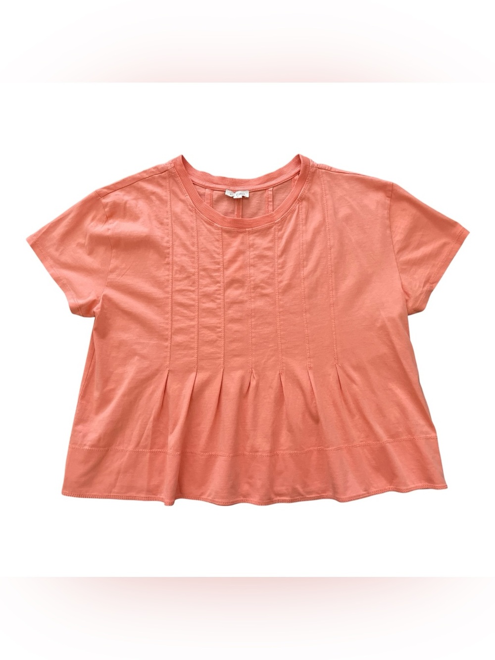 Anthropologie Pilcro Pleated Swing Cotton Tee Coral Pink Peplum Top Medium NWT